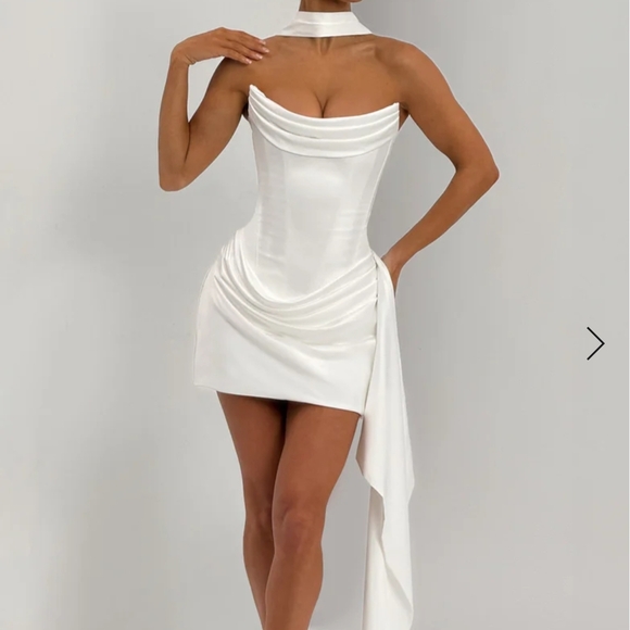 Babyboo Fashion Dresses & Skirts - White Draped Off-Shoulder Mini Dress